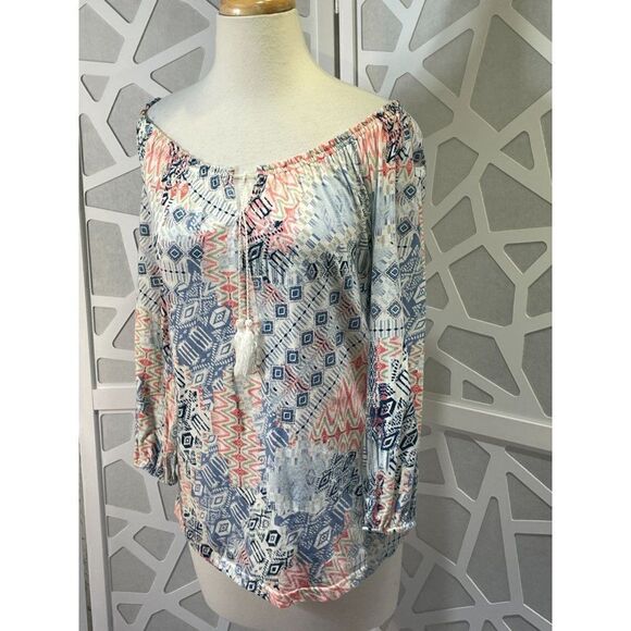 Chaps Med Boho Blouse with Tassels - Picture 9 of 14